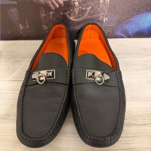 Hermes Black Loafers with Metallic Accents